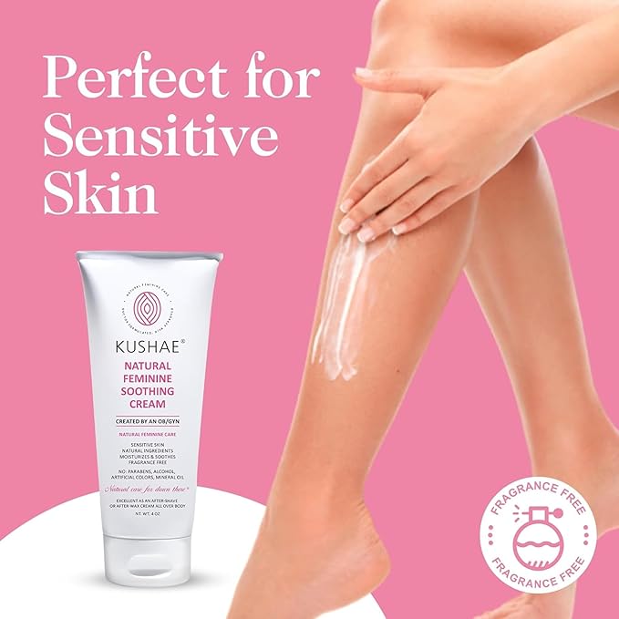 Kushae Feminine Soothing After Shave Cream - OB/GYN Made, Natural, Fragrance Free, Aloe-Based, pH Balanced Intimate Moisturizer for Women 4oz