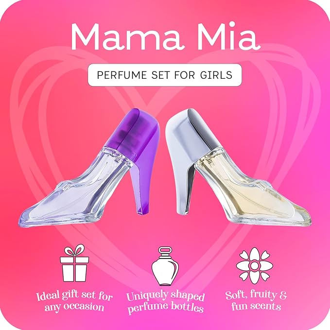 Mama Mia Perfume Set for Teen Girls, Kids Body Spray for Girls 10-12 & Teens, Body Mist for Teenage Girl, Fashion Collection 2 Stiletto-Shaped Perfumes Bottles