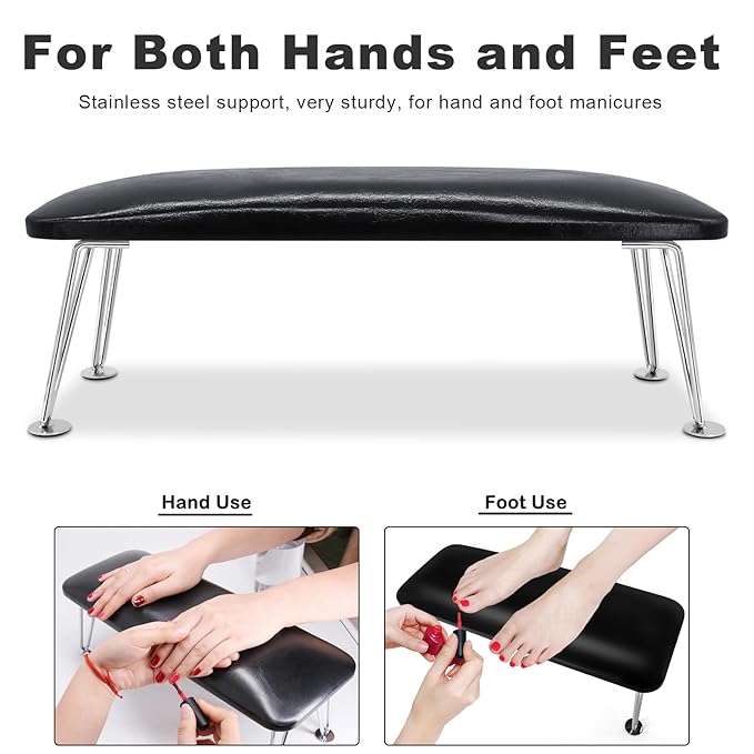 Big Arm Rest for Nails, Microfiber Leather Hand Rest for Nail Tech Salon Home Use Manicure Hand Rest Stand (Black)
