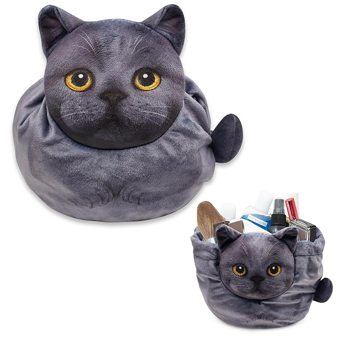 Openhaha Drawstring Makeup Organizer, Travel Cosmetic Pouch - Cat Gift for Women, Lay Flat Makeup Bag Gifts for Cat Lovers