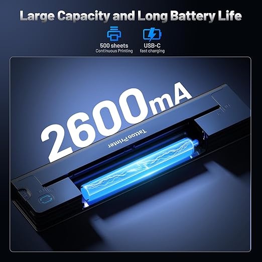 A41 Tattoo Transfer Printer, Wireless Tattoo Printer Machine with 10pcs Paper, 2600mA Portable Thermal Tattoo Stencil Printer for Tattoo Artist & Beginners, Compatible iPad, Phone & PC