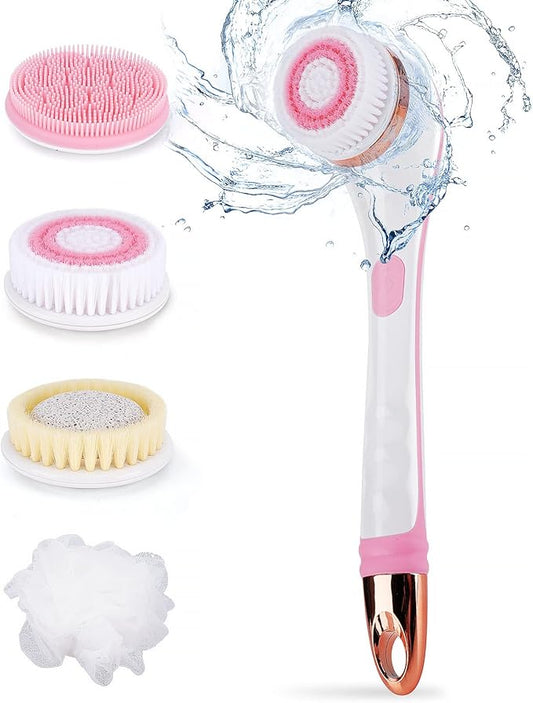 Color You Electric Body Brush for Exfoliating and Massage, Long Handle Electric Bath Brush Rechargeable Body Scrubber, Soft Silicone Spinning Skin Brush with 4 Spin Brush Heads for Man and Women