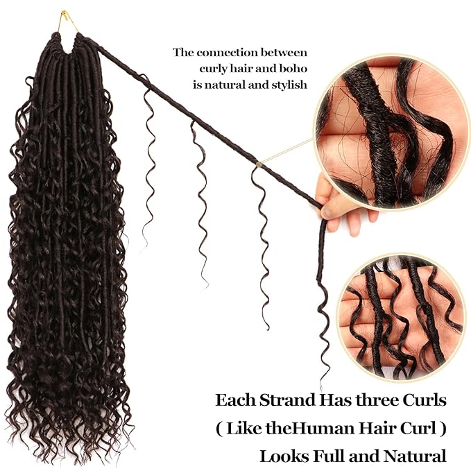 8 Packs Goddess Faux Locs Crochet Hair-18 Inch Boho Soft Locs Crochet Hair for Black Women (#2, 18 Inch(Pack of 8))