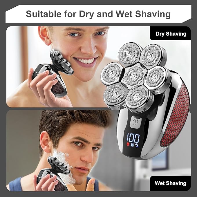Head Shavers for Bald Men 7D, 5 in 1 Electric Shavers for Men Bald Head Rechargeable Bald Shavers for Men Waterproof Men's Rotary Shavers Grooming Kit with LED Display