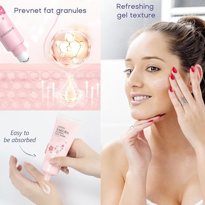 Sakura Skincare Set - Mother's Day Gift Basket - Skincare for Girls 10-12 - Skin Care for Teens 10-12 - Travel Kit for Women - Gift Set for Women with Eye Serum,Face Cream(One Size, 5PCS Sakura Scent)