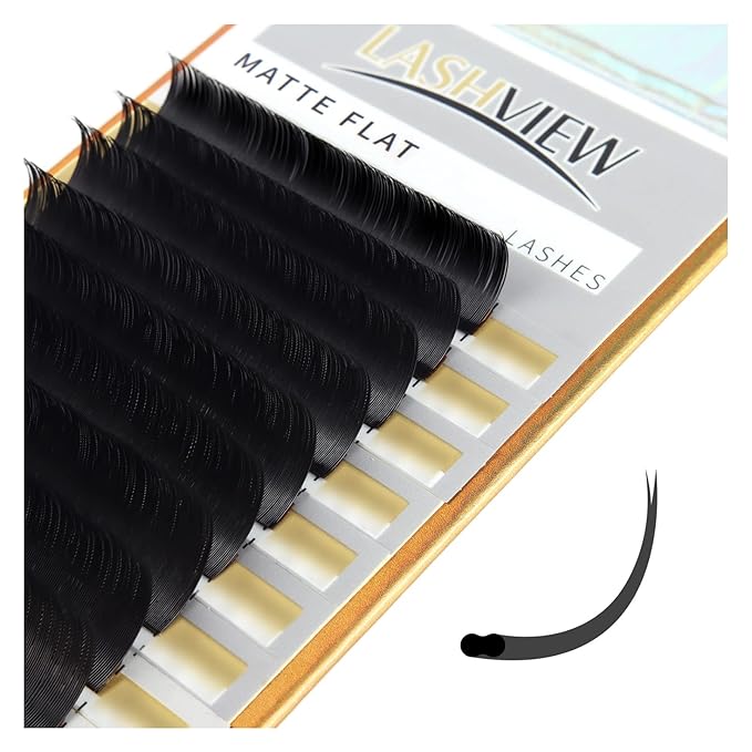 LASHVIEW Eyelash Extensions,Ellipse Flat Eyelash Extensions 0.15mm C Curl 8-15mm Mixed Tray,Mink Black,Individual Lashes,Super Matte Extremely Soft Professional Salon Use
