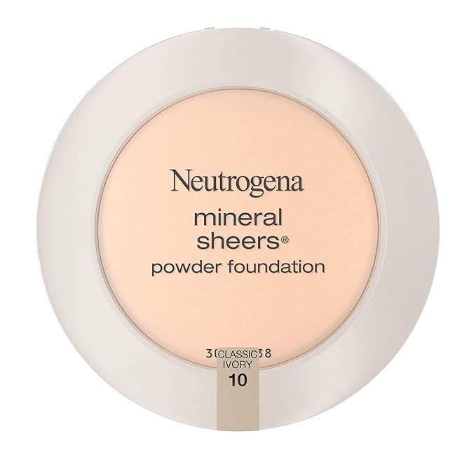 Neutrogena Mineral Sheers Compact Powder Foundation, Lightweight & Oil-Free Mineral Foundation, Fragrance-Free, Classic Ivory 10,.34 oz (Pack of 2)