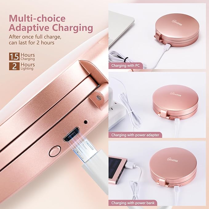 MIYADIVA Compact Travel Mirror with Light - 1X/10X/30X Magnification, Brightness Adjustment & 3 Color Lights