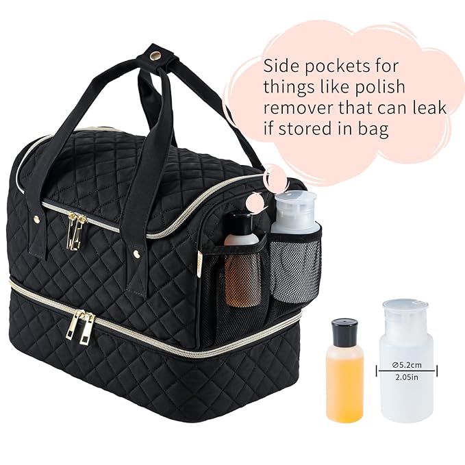 Nail Polish Organizer Case Fits a Nail Lamp and 40 Bottles,Stylish Nail Organizer with Side Pockets for Gel Polish Remover,Nail Supplies Set (Patented,Bag Only)-Black01