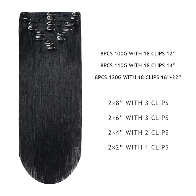 YILITE Clip in Hair Extensions Real Human Hair 8Pcs/Pack 120g Jet Black Straight Thick Invisible Remy Natural Hair Double Weft Clip Extensions for Women (20inches #1 Jet Black)