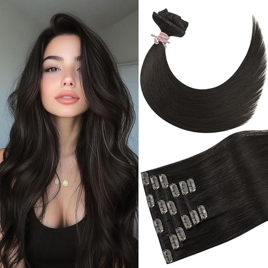 Dark Brown Clip in Hair Extensions Real Human Hair Straight Remy Hair Extensions for Women 12 Inch 75g Clip in Brown Hair Extension Human Hair