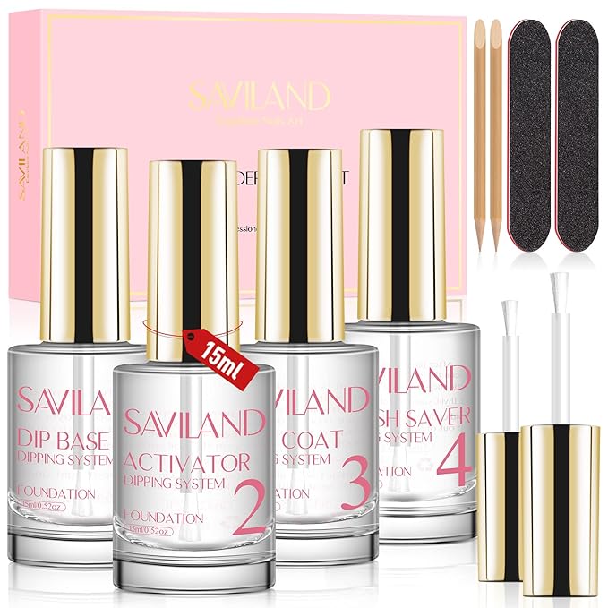 Saviland Dip Powder Liquid Set and Dip Powder Nail Kit French Nail Starter Set:12pcs Keratin Clear Nudes Glitter Nudes Dipping Powder Dip Base Top Coat Nail Activator Dip Powder Liquid Set