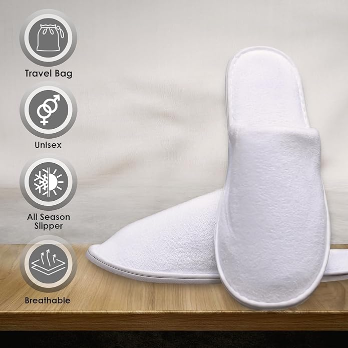 MODLUX Spa Slippers, 6-12 Pairs Cotton Velvet Closed Toe Disposable Slippers for Guests with Travel Bags, House, Indoor, Bathroom, Bedroom, Hotel, Bride Slippers