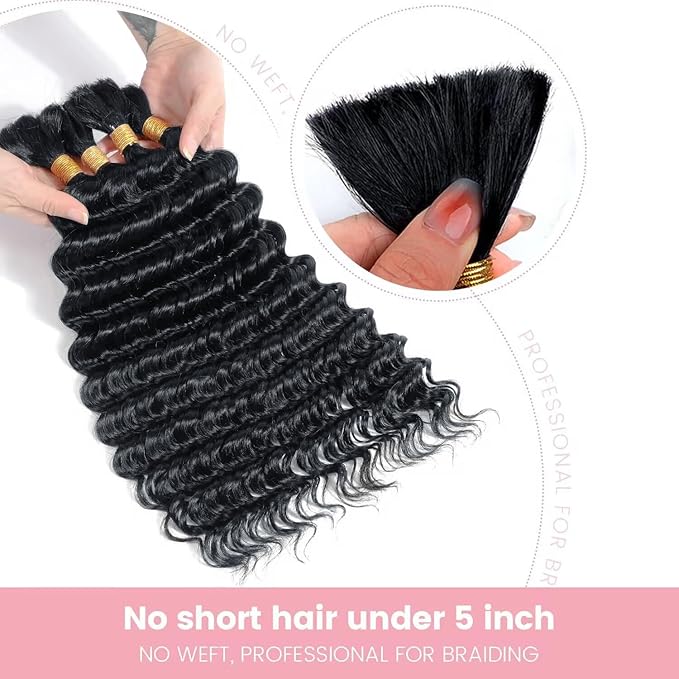 Urbeauty Bulk Human Hair for Braiding, Deep Curly Human Hair for Boho Braids 100g/2bundle 20 Inch No Weft, Human Braiding Hair for Boho Braids/Bohemian Knotless Braids/Micro Braiding Hair/Goddess