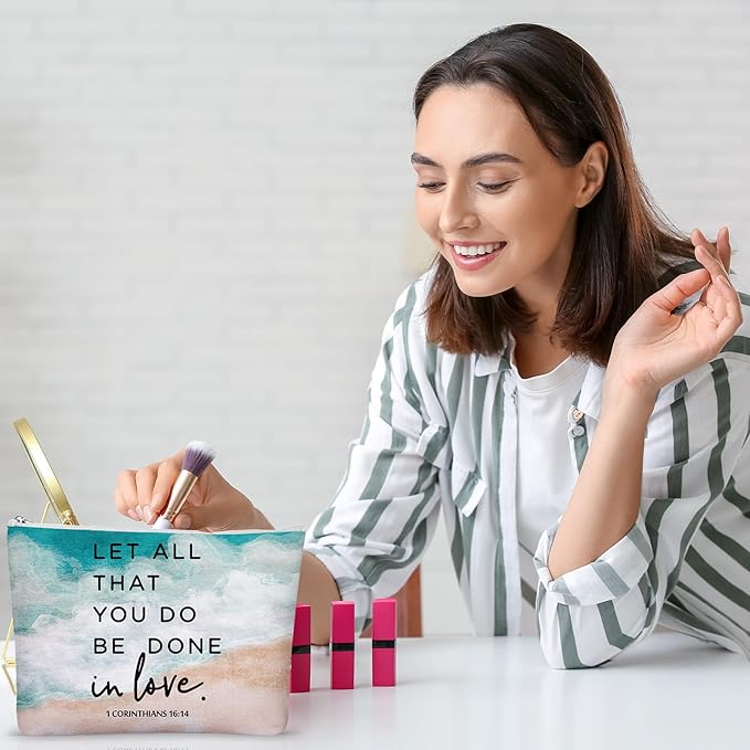 10Pcs Christian Gifts for Women Religious Cosmetic Bags Inspirational Bible Verse Pencil Pouch Canvas Makeup Bags Bulk with Zipper for Mother Sister Church Favors