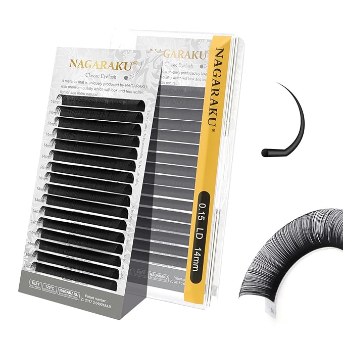 NAGARAKU Eyelash Extensions Individual Lashes Extensions Classic Lash Matte Black 16 Rows Soft Natural Matte Black Professional Beauty Salon Lashes Supplies - 0.15LD 14mm