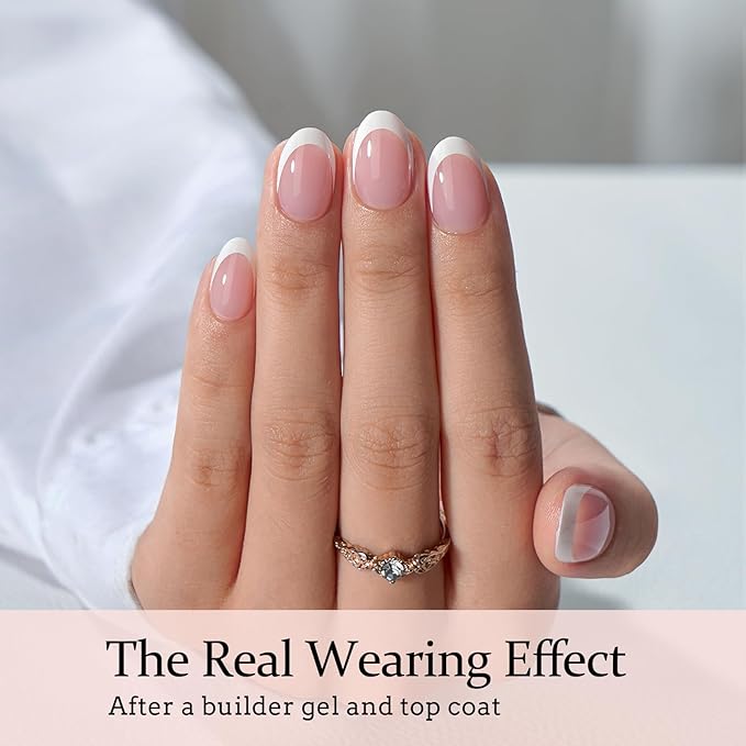 BTArtboxnails 160pcs French Tip Press on Nails 3 in 1 X-coat Tips, Set with 15ml Builder Gel for Nails and Portable Nail Lamp