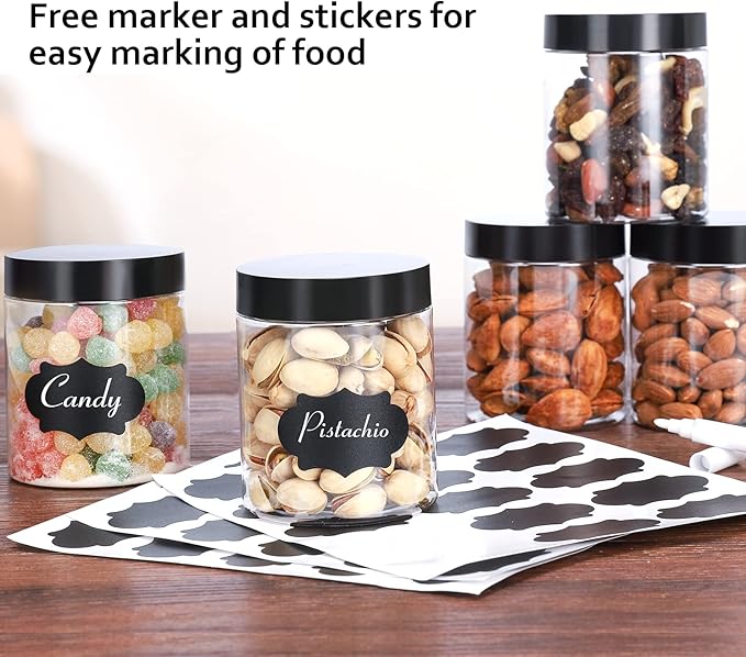 40 Pack Plastic Jars with Lids, Gencywe 8 oz Clear Slime Cosmetics Containers with Pen and Labels, Leakproof Storage Jars, PET Empty Jars with Black Lids for Kitchen Cookie Candy Spices Dry Food Cream