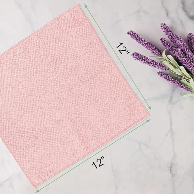 Washcloths Bulk - 100 Pack - Face Towel (12" x 12"), Highly Soft Wash Cloth and Hand Towels, Fast Drying Multi-Purpose Microfiber Cleansing Cloths for Bathroom, Hotel, Spa, and Salon - Pink