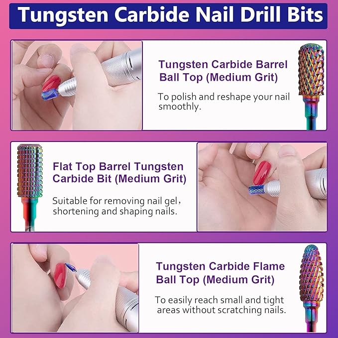 30Pcs Nail Drill Bits Set with Cute Nail Drill Bits Holder Case Nail Drill Bits for Acrylic Nails Professional Ceramic Drill Bit Diamond Carbide Cuticle Remover Efile Bits 3/32 Inch