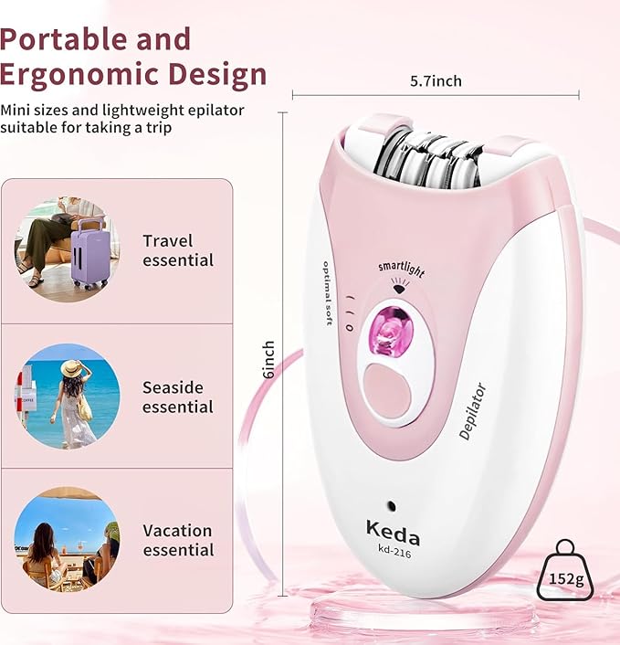 Epilator Hair Removal for Women, 2 Speeds Facial Hair Removal, Rechargeable for Face Arm Bikini Area Legs Underarm, Painless Electric Lady Shaver & Trimmer, Portable