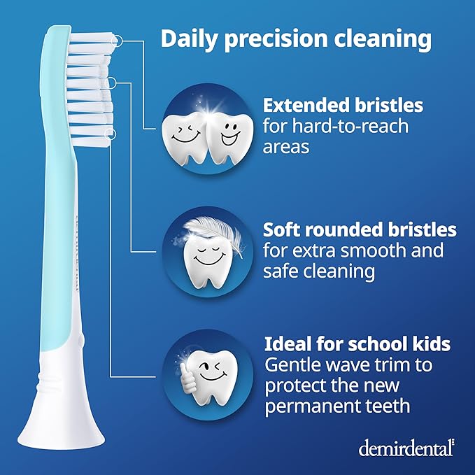 Kids Toothbrush Heads Compatible with Philips Sonicare Kids Toothbrush Heads - Replacement Heads Sensitive - Brush Heads from Ages 7 to 10 - Turquoise - Replaces HX6048-8 Pack