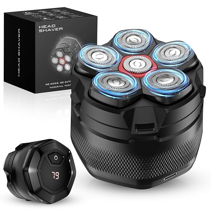 Head Shavers for Bald Men，10000 RPM High Speed 6D Magnetic Electric Razor for Fast Shaving, IPX8 Waterproof, Hypoallergenic Wet/Dry Shaving Razor with LED Display and Organizer