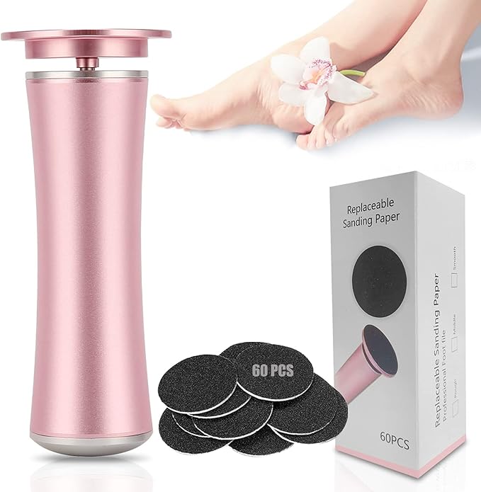 Electric Foot File Callus Remover Professional Foot Sander Grinder Scrubber Foot File Pedicure Tools Adjustable Speed 60 Replacement Sandpaper disc Easy to Remove Cutin Dead Skin calluses-Rose Gold