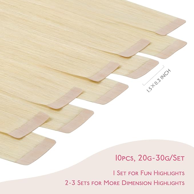 WENNALIFE Tape in Hair Extensions Human Hair Platinum Blonde Tape in Extensions, 10pcs 25g 14 inch Remy Invisible Tape Ins Straight Soft Real Human Hair Tape in Extensions Refill Set Extensions