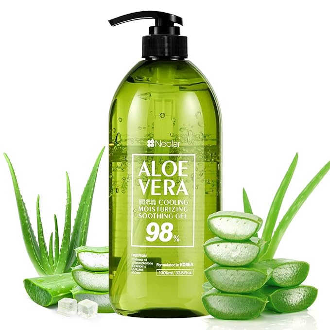 98% Aloe Vera Gel for Face, Skin and Hair - 33.8oz / 1000ml - Pure Aloe Vera Gel for Sunburn Relief - After Sun Care - Sun Burn Moisturizer (33.8 Fl oz)