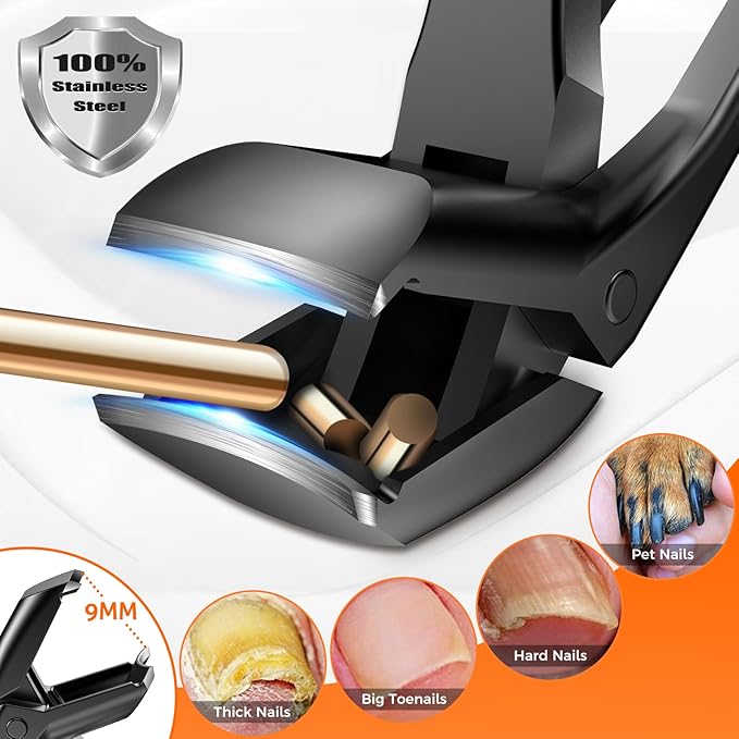 Angled Head Large Toenail Clippers for Seniors Thick Toenails with Catcher, Wide Jaw Opening Heavy Duty Toe Nail Clippers for Men Thick Ingrown Nails, 360 Degree Rotary Fingernail Clippers Long Handle