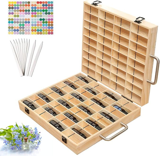VolksRose Essential Oil Storage Wooden Box, 72 Slots for 5-15ml Essential Oil Roller Bottles, Carrying Case Display Large Organizer Gift Box Container for Travel, Presentation, Nail Polish, Makeup