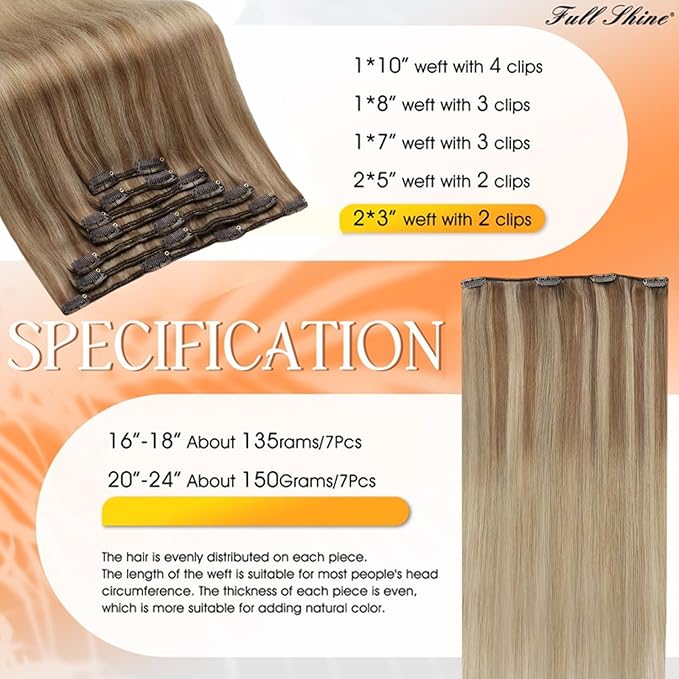 Full Shine Clip in Hair Extensions Real Human Hair 22 Inch Balayage Blonde Extensions Clip in Human Hair Golden Brown Mix Dirty Blonde Hair Extensions Clip ins Double Weft Extra Volume 7 Pcs 150 G