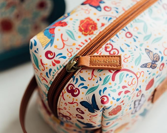 Grupo Erik Frida Kahlo Cosmetic Case | Flower Hanging Toiletry Bag, Waterproof PU Case, Travel Makeup Bag, Travel Toiletry Bag, Frida Kahlo Bag