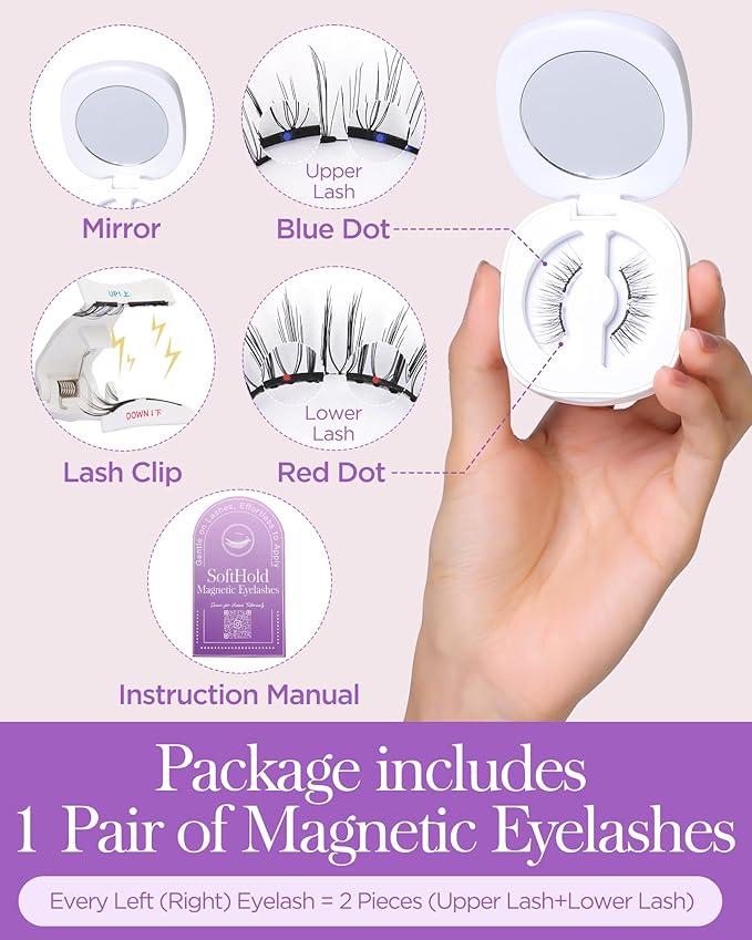 BEYELIAN Magnetic Eyelashes, Soft Natural Look Magnetic Lashes Kit, Magnets False Eyelashes with Applicator Reusable No Glue Needed Eyelashes Kit Easy to Wear and Remove (1 Pair,SME011)