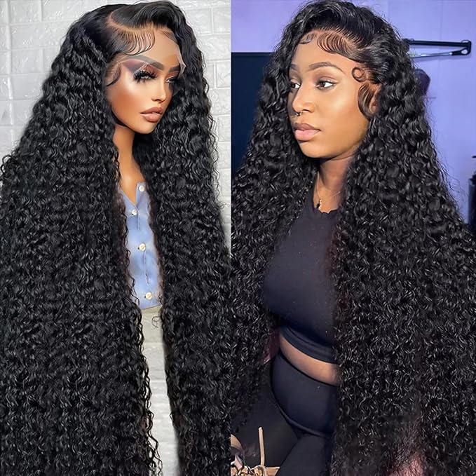30 Inch Deep Wave Lace Front Wigs Human Hair 13x4 HD Lace Deep Curly Glueless Frontal Wigs Human Hair Pre Plucked with Baby Hair for Women 180 Density Natural Color