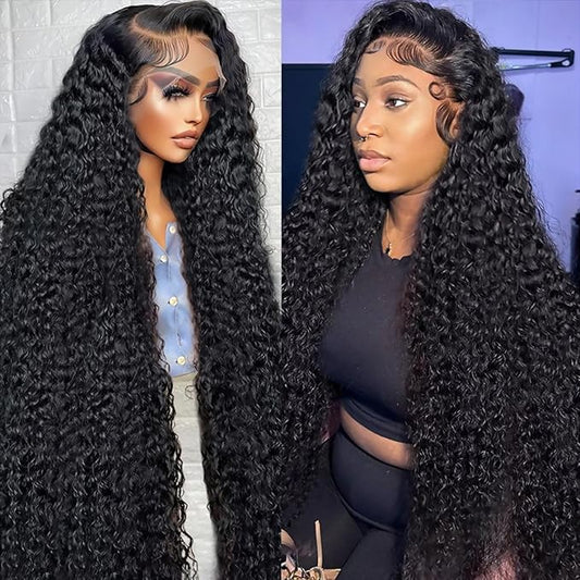 30 Inch Deep Wave Lace Front Wigs Human Hair 13x4 HD Lace Deep Curly Glueless Frontal Wigs Human Hair Pre Plucked with Baby Hair for Women 180 Density Natural Color