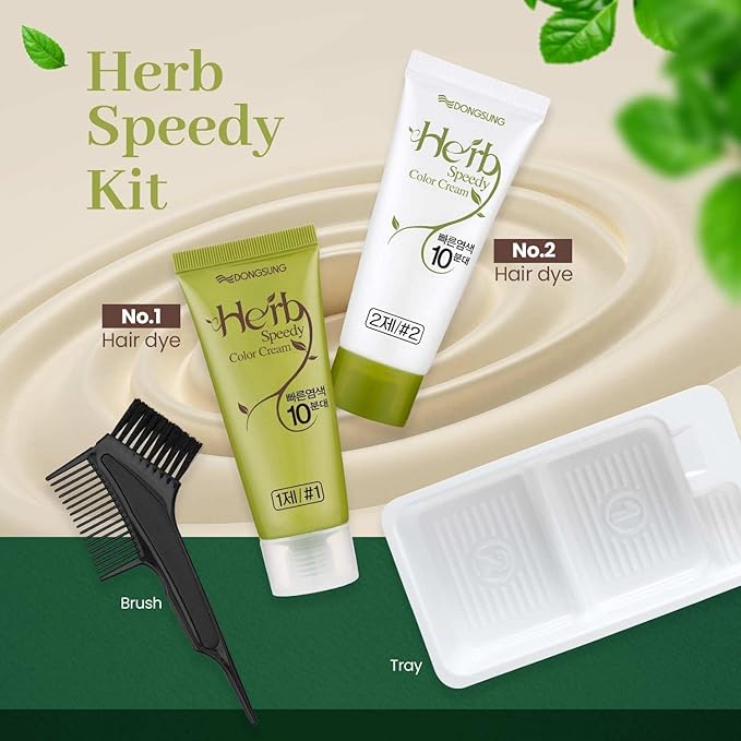 Dongsung Herb Speedy Semi-Permanent Color Cream (Natural Black, 1 Pack), PPD-Free Ammonia-Free Vegan Hair Dye with Sun Protection, Odorless, Gentle for Sensitive Scalp, No Eye or Scalp Irritation