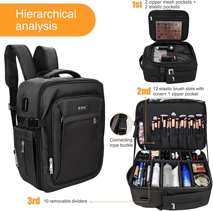 Relavel Makeup Backpack - Extra Large Train Case with 4 Pack Clear Bags, Professional Makeup Artist Kit Set Bag