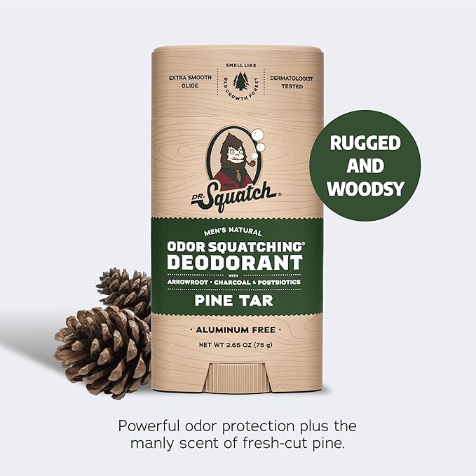 Dr. Squatch Manly Soap and Deodorant Variety Pack - Handmade with Organic Oils, Aluminum-Free - Wood Barrel Bourbon and Pine Tar - Natural Men's Care Bundle