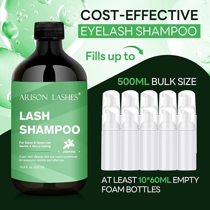 ARISON LASHES Lash Shampoo Eyelash Extension Cleanser, Lash Extension Shampoo, Professional Lash Shampoo for Lash Extensions Eyelid Foaming Cleanser for Salon and Home Use 500ML