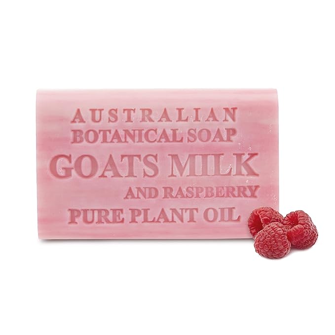 Australian Botanical Soap Goats Milk with Raspberry 6.6 oz Triple Milled Luxury Soap Bar Enriched with Shea Butter, Pack of 1