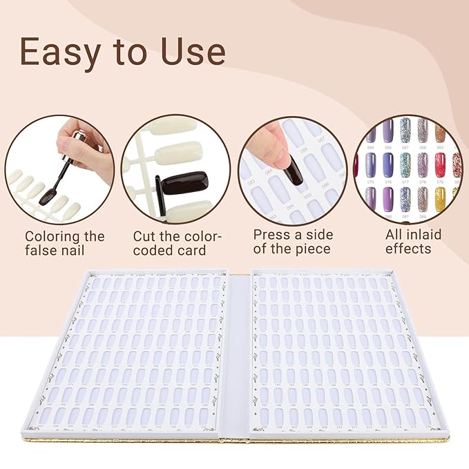 Segbeauty 216 Colors Nail Display Chart, Nail Gel Polish Organizer Color Card with 240 False Nail Tips, Salon Nail Supplies Sample Chart Tool Set Nail Swatch Stick Cardboard Painting Practice Book