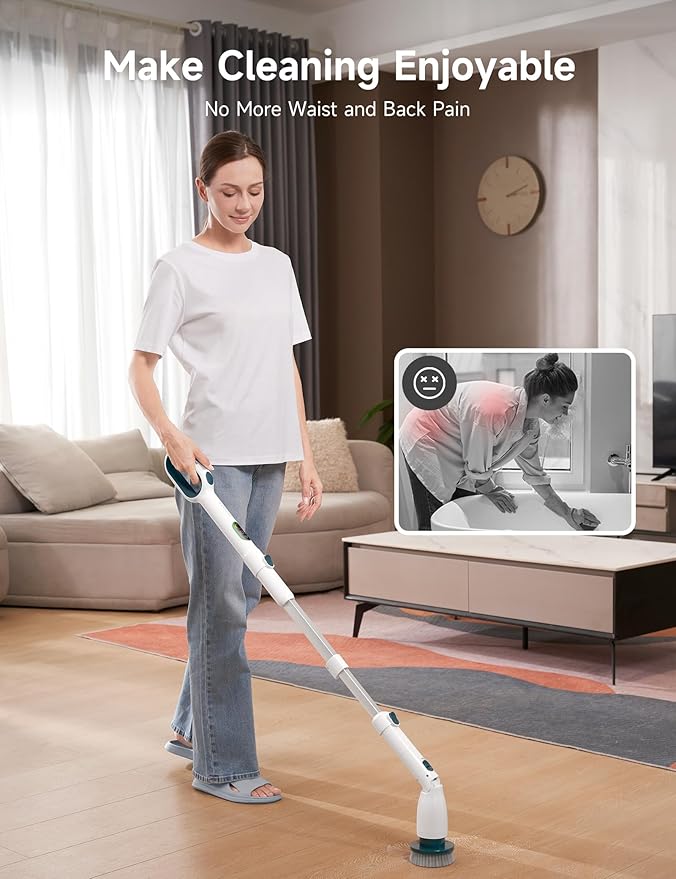 HiCOZY Electric Spin Scrubber HS1 Pro, Shower Scrubber with 2024 New Upgraded Voice Prompt LED Smart Display, Cleaning Brush with 4 Adjustable Speeds, 6 Replaceable Brush Heads Malachite Green