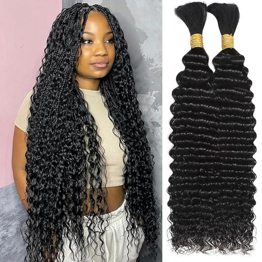 Human Braiding Hair 110g 2 Bundles/Pack 22 Inch Deep Wave Bohemian Braids for Braiding Human Hair No Weft Natural Color, Boho Braids Human Hair Water Wave
