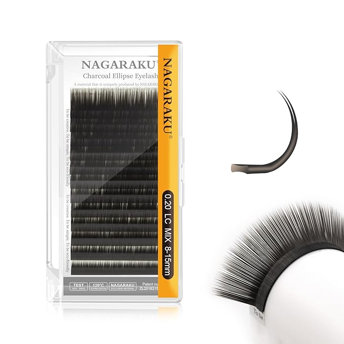 NAGARAKU Double Tips Flat Ellipse Eyelash Extensions Supplies 0.20 LC curl 8-15mm Mix Natural Charcoal Color Faux Mink Super Soft Split Tips Lash Individual Lashes