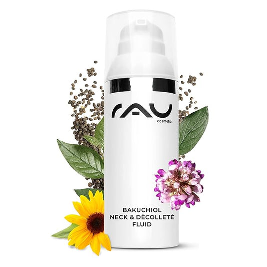 RAU Cosmetics Bakuchiol Neck & Décolleté Fluid (1.7 FL oz) - Anti aging care for neck & décolleté - neck cream against wrinkles Firming anti-wrinkle care for the breast and neck