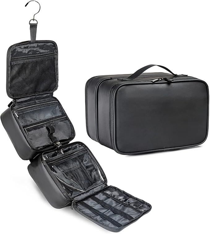 BAGSPRITE Large Hanging Toiletry Bag for Men and Women - Water-Resistant Travel Toiletry Bag - Makeup Cosmetic Bag Travel Organizer for Accessories, Shampoo, Full-size Container