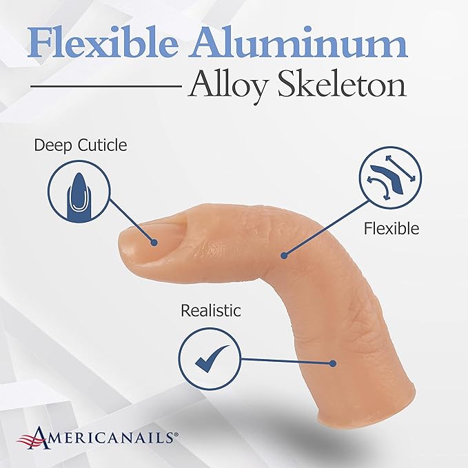 Americanails RealisTech Ultra Lifelike Silicone Practice Finger for Acrylic Nails - Nail Technician Training Tool, Flexible Practice Finger, Mannequin Finger with Insertable Nails, Practice Nail Art