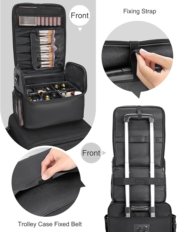 TANTO Makeup Train Case, Large Makeup Bag, Travel Makeup Organizer, Professional Cosmetic Case, Black Leather PU, Adjustable Dividers, Dustproof Design, Waterproof Material, 11.8x9.8x7.8 inches